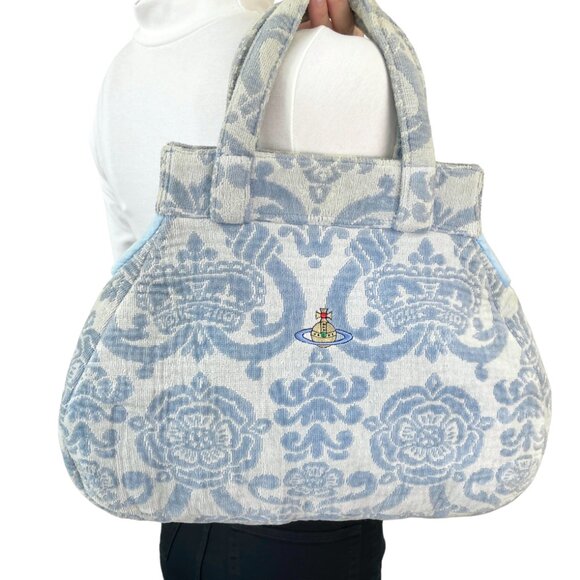 Vivienne Westwood Vintage Orb Logo Terry Cloth Tote Bag Blue Cotton [106235] - Picture 2 of 15